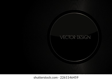 Vector abstract black premium background with golden circle frame. Modern luxurious elegant backdrop in dark color and glass effect for exclusive posters, banners, invitations, business cards.