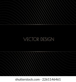 Vector abstract black premium background with wavy golden stripes, lines. Modern luxurious elegant backdrop in dark color for exclusive posters, banners, invitations, business cards.