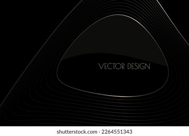 Vector abstract black premium background with golden liquid amorphous form. Luxurious elegant backdrop in dark color and glass effect. For exclusive posters, banners, invitations, business cards.