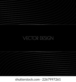 Vector abstract black premium background with wavy silver platinum stripes, lines. Modern luxurious elegant backdrop in dark color for exclusive posters, banners, invitations, business cards.