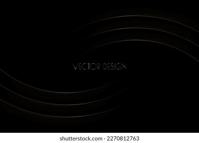 Vector abstract black premium background with curved golden stripes, lines. Modern luxurious elegant backdrop in dark color for exclusive posters, banners, invitations, business cards.