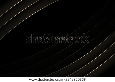Vector abstract black premium background with curved golden stripes, lines. Modern luxurious elegant backdrop in dark color for exclusive posters, banners, invitations, business cards.