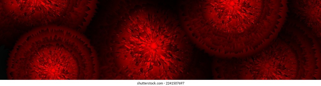 Vector abstract black and red scary bloody molecules. Wide biological banner. Viruses and bacteria.