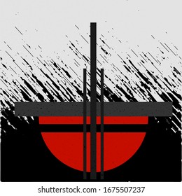 Vector abstract black and red shapes Constructivism Art style design. Geometric figures creates futuristic compostion. Minimalistic modern clean poster in USSR 20s style. For web and print decoration.