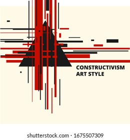 Vector abstract black and red shapes Constructivism Art style design. Geometric figures creates futuristic compostion. Minimalistic modern clean poster in USSR 20s style. For web and print decoration.