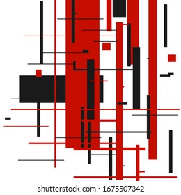 Vector abstract black and red shapes Constructivism Art style design. Geometric figures creates futuristic compostion. Minimalistic modern clean poster in USSR 20s style. For web and print decoration.