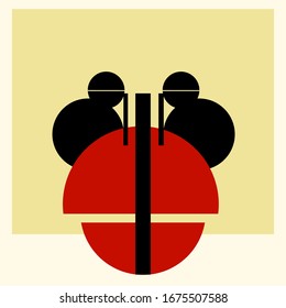 Vector formas abstractas en negro y rojo Constructivismo Diseño de estilo Art. Las figuras geométricas crean cara de mono. Afiche minimalista moderno y limpio al estilo de la URSS 20. Para decoración web e impresa.