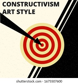 Vector abstract black and red shapes Constructivism Art style design. Geometric figures creates futuristic compostion with target. Minimalistic modern clean poster in USSR 20s style. For web and print