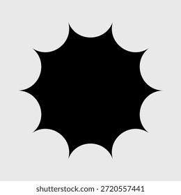 Vektor abstrakte schwarze abgerundete Burst Form Symbol mit glatten kreisförmigen Spitzen. Minimale geometrische Sonnenexplosions-Symbol-Illustration für Logo, Plakette, Aufkleber und modernes Grafikdesign.