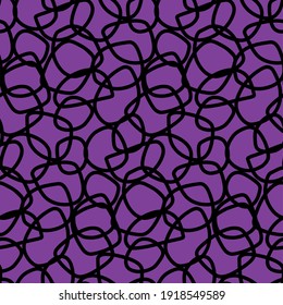 Vector abstract black shapes on purple background pattern. Seamless geometrical print for textile, fabric, wallpaper, paper, wrapping, design and decoration.