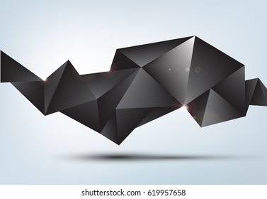 Vector abstract black shiny faceted crystal banner, 3d shape with triangles, geometric, modern template