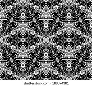 Vector abstract black and white background. Seamless pattern. Black and white texture. Floral design. Lines. Backdrop. Royal design element. Retro Vintage wedding card background. Card or invitation. 