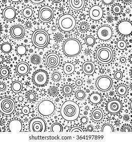 Vector abstract black and white background. Seamless hand drawn circles pattern.