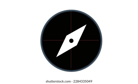 Icono de la línea de brújula redonda de color blanco y negro abstracto vectorial sobre fondo de color azul oscuro.