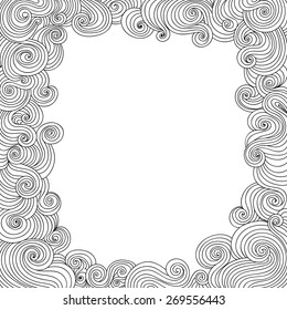 Vector abstract black and white decorative frame with curling lines