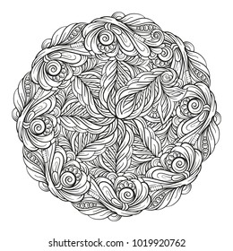 Vector abstract black and white ethnic mandala motif
