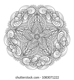 Vector abstract black and white ethnic mandala motif