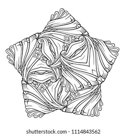 Vector abstract black and white ethnic star shape mandala motif