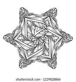 Vector abstract black and white ethnic snowflake mandala motif