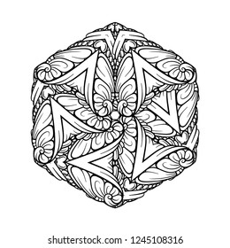 Vector abstract black and white ethnic snowflake mandala motif