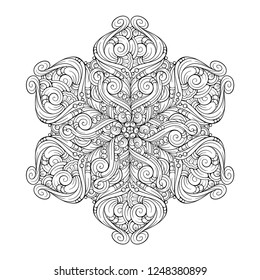 Vector abstract black and white ethnic snowflake mandala motif