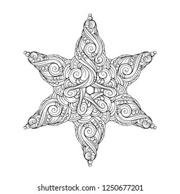Vector abstract black and white ethnic star shape mandala motif