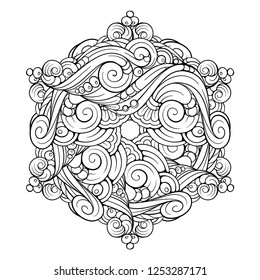 Vector abstract black and white ethnic snowflake mandala motif