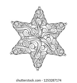 Vector abstract black and white ethnic star shape mandala motif