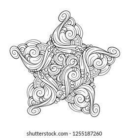 Vector abstract black and white ethnic star shape mandala motif