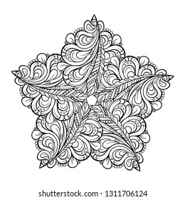 Vector abstract black and white ethnic mandala motif. Star shape.