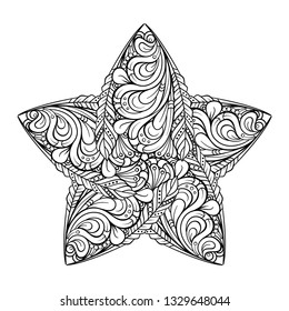 Vector abstract black and white ethnic mandala motif. Star shape.