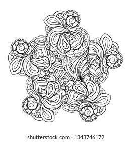 Vector abstract black and white ethnic mandala motif. Star shape.