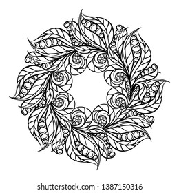 Vector abstract black and white ethnic mandala motif.
