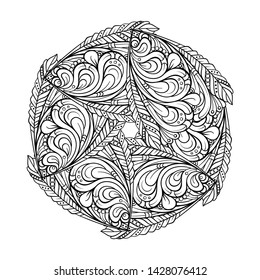 Vector abstract black and white ethnic mandala motif.