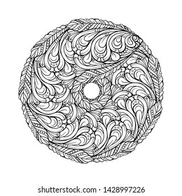 Vector abstract black and white ethnic mandala motif.