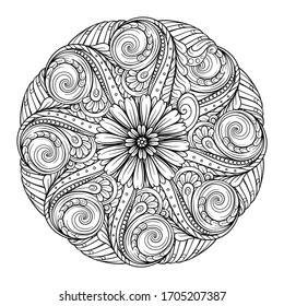 Vector abstract black and white ethnic mandala motif