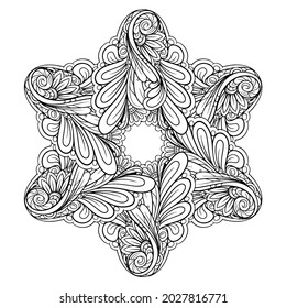 Vector abstract black and white ethnic star shape mandala motif