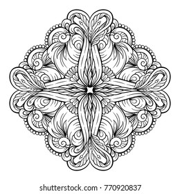 Vector abstract black and white ethnic cross-shape motif