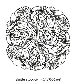 Vector abstract black and white floral motif for antistress coloring