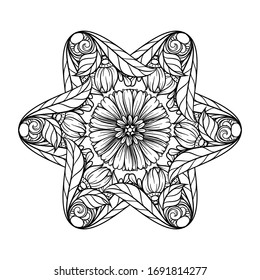 Vector abstracto con motivos de mandala floral en blanco y negro