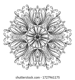 Vector abstract black and white floral mandala motif