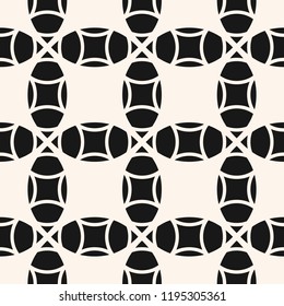 Vector abstract black and white geometric pattern. Simple seamless texture with rounded shapes, squares, ovals, circles, grid, net, lathing. Modern minimal monochrome background. Repeating design