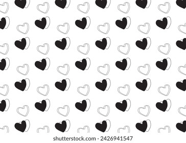 Diseño abstracto del patrón de la forma del corazón blanco y negro del vector.
