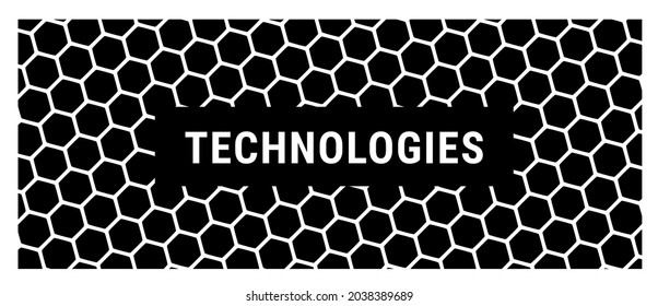 Vector Abstract Black and White Illustration of Hexagon Pattern with Frame and Text, Decorative Background for Banner, Poster, Print