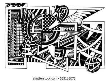 Vector abstract black and white  illustration from geometric figures . Abstract background. Illustration for coloring books