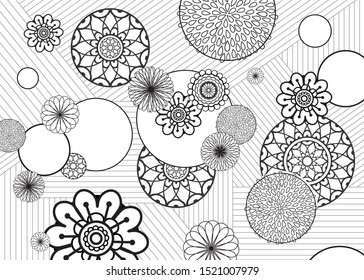 Vector - Abstract black and white line floral pattern design element. Graphic illustration, Background. Line drawing.
