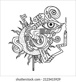 Vector abstract black and white line art. Tattoo design.