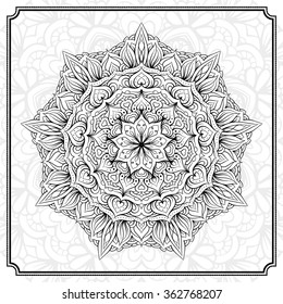 Vector abstract black and white mandala pattern. 