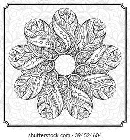 Vector abstract black and white mandala pattern. 