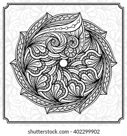 Vector abstract black and white mandala pattern. 